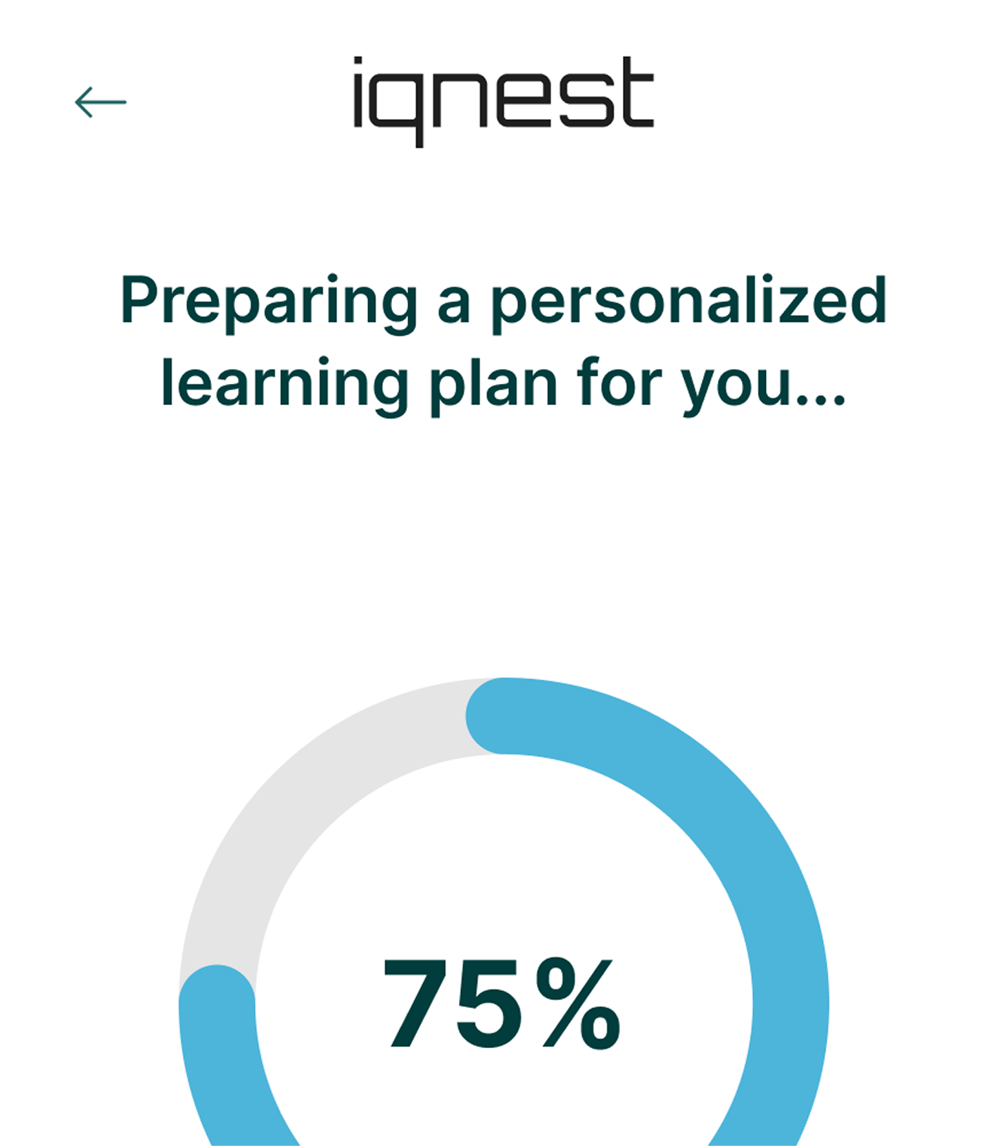 Personalized learning plan progress bar at 75%